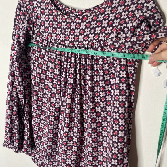 Ann Taylor Loft Purple Pink & White Flowy Blouse Long Sleeve Shirred Yoke XXSP - Picture 10 of 11